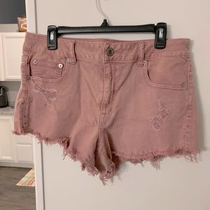 American Eagle Distressed Rose-colored Jean Shorts